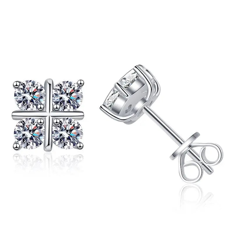 925 Sterling Silver 0.8Ct x2 Moissanite Stud Earrings 1.6Ct Total Classic Luxury