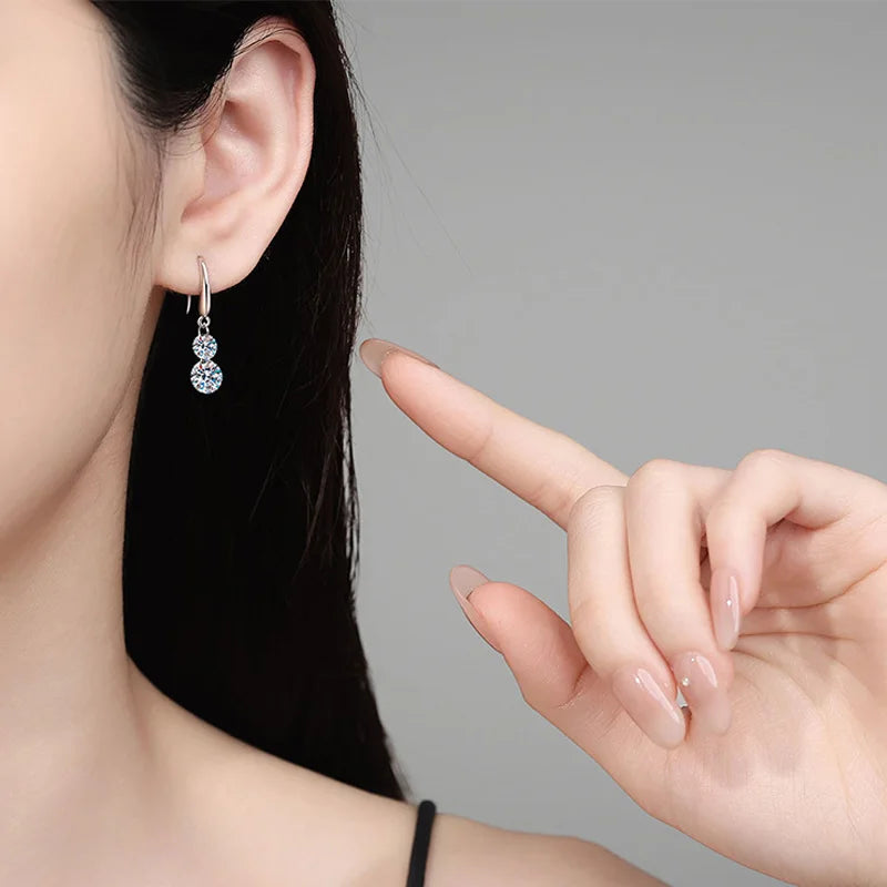 925 Sterling Silver 1.5ct Double Round Moissanite Stud Earrings For Women