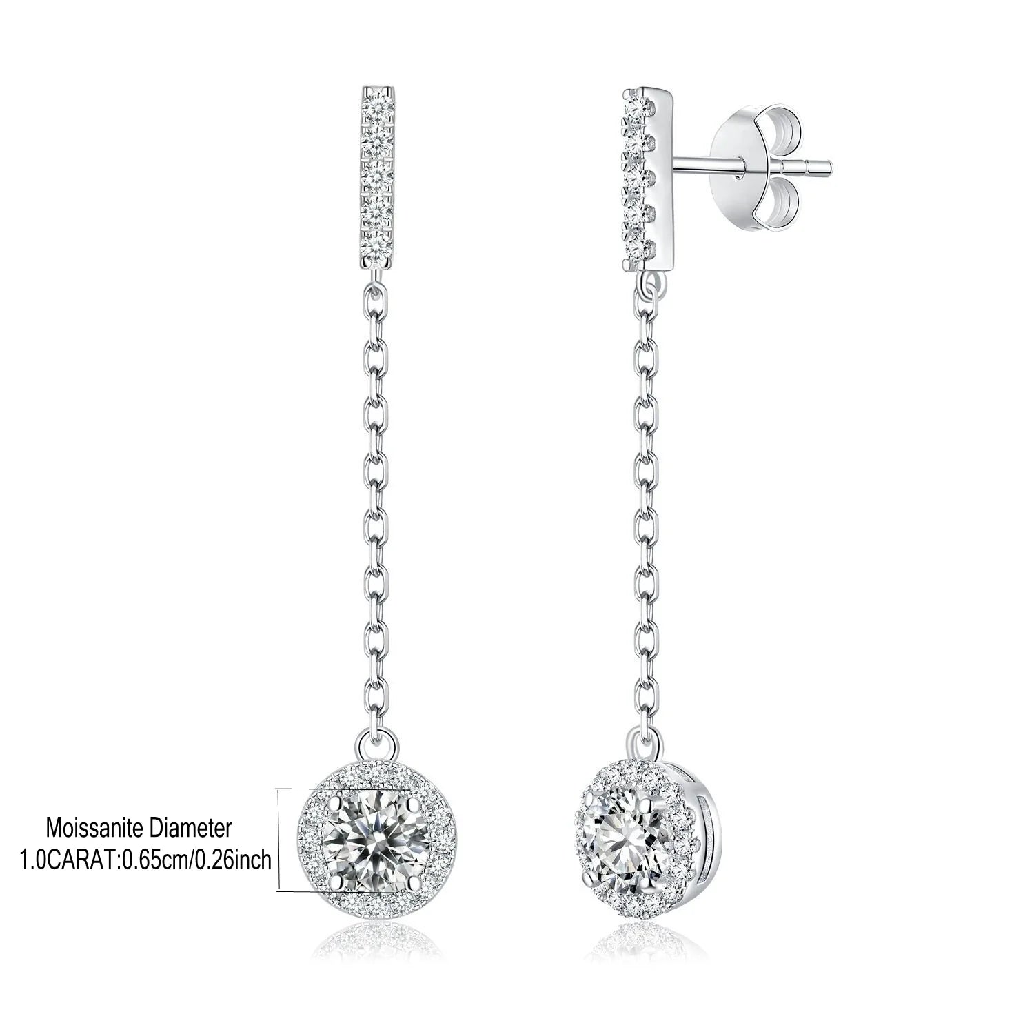 925 Sterling Silver 1Ct Moissanite Round Drop Tassel Earrings For Women