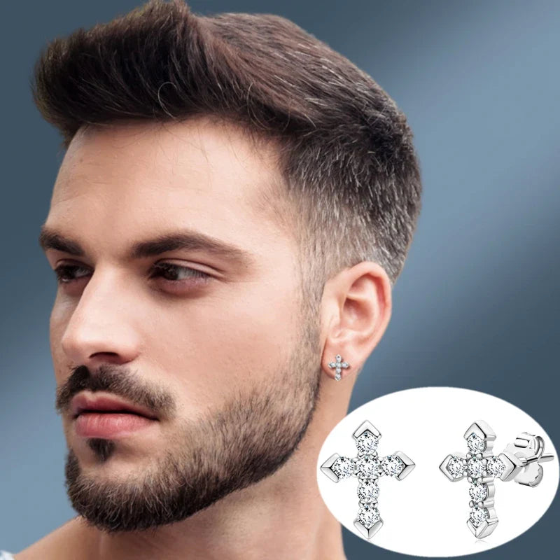 925 Sterling Silver Moissanite Arrow Cross Stud Earrings For Men and Women