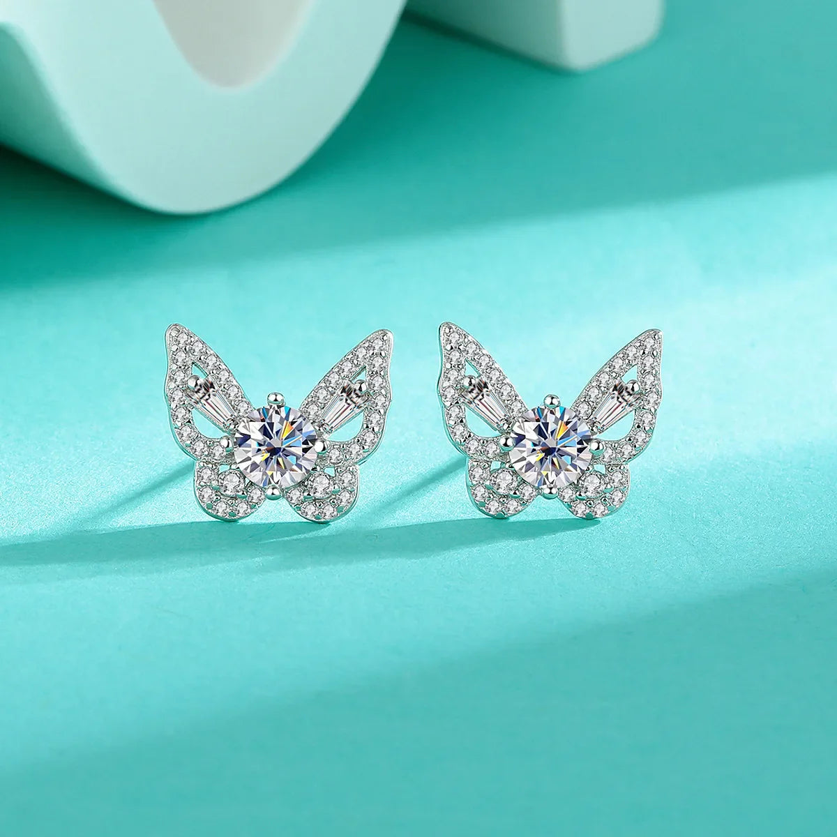 925 Sterling Silver Moissanite Butterfly Stud Earrings Romantic Gift For Women