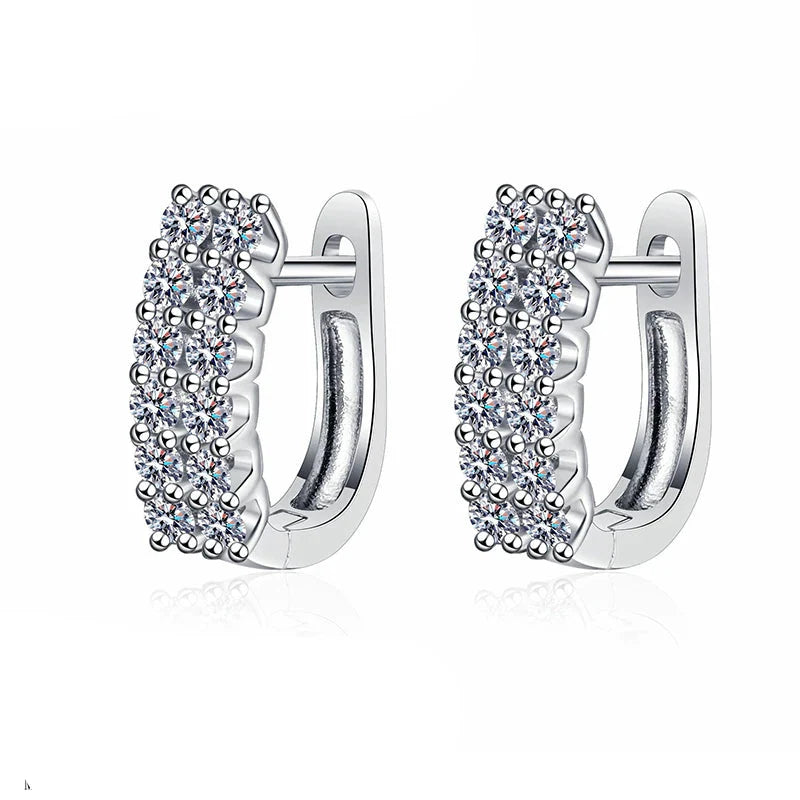 925 Sterling Silver Moissanite Double Row Stud Earrings 0.72ct x2 Simple