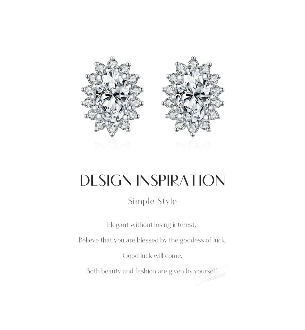 925 Sterling Silver Moissanite Halo Stud Earrings Bridal Wedding Engagement
