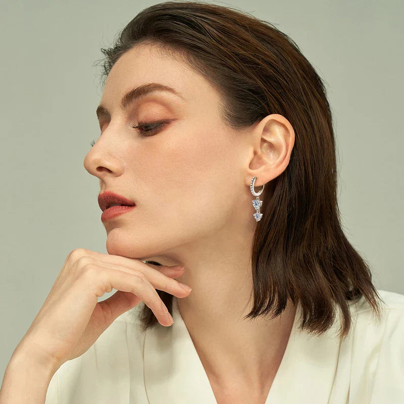 925 Sterling Silver Moissanite Hoop Dangle Earrings For Women Wedding Party
