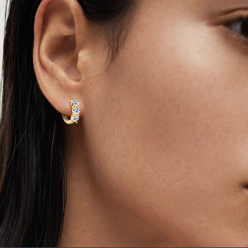 925 Sterling Silver Moissanite Hoop Earrings - Sparkling Gift for Women