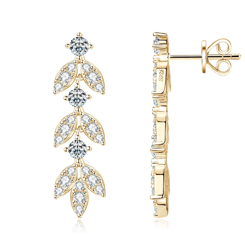 925 Sterling Silver Moissanite Leaf Drop Earrings For Women Anti-Allergy Gift