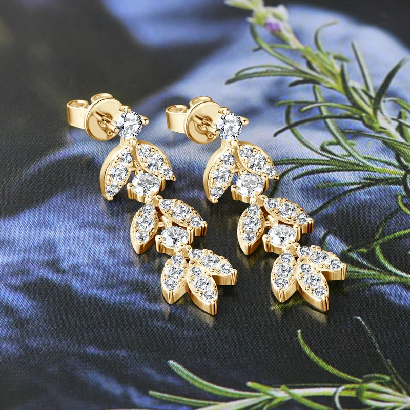 925 Sterling Silver Moissanite Leaf Drop Earrings For Women Anti-Allergy Gift
