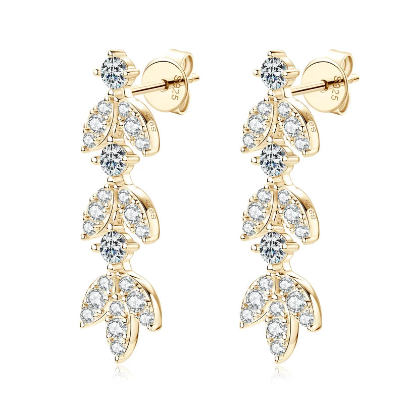 925 Sterling Silver Moissanite Leaf Drop Earrings For Women Anti-Allergy Gift
