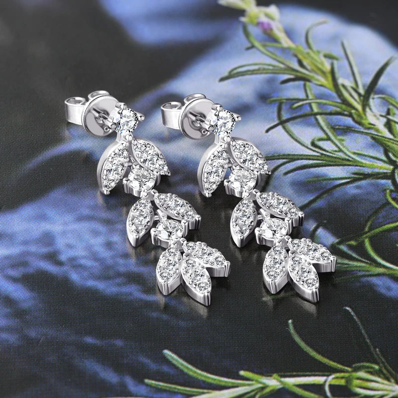 925 Sterling Silver Moissanite Leaf Drop Earrings For Women Anti-Allergy Gift