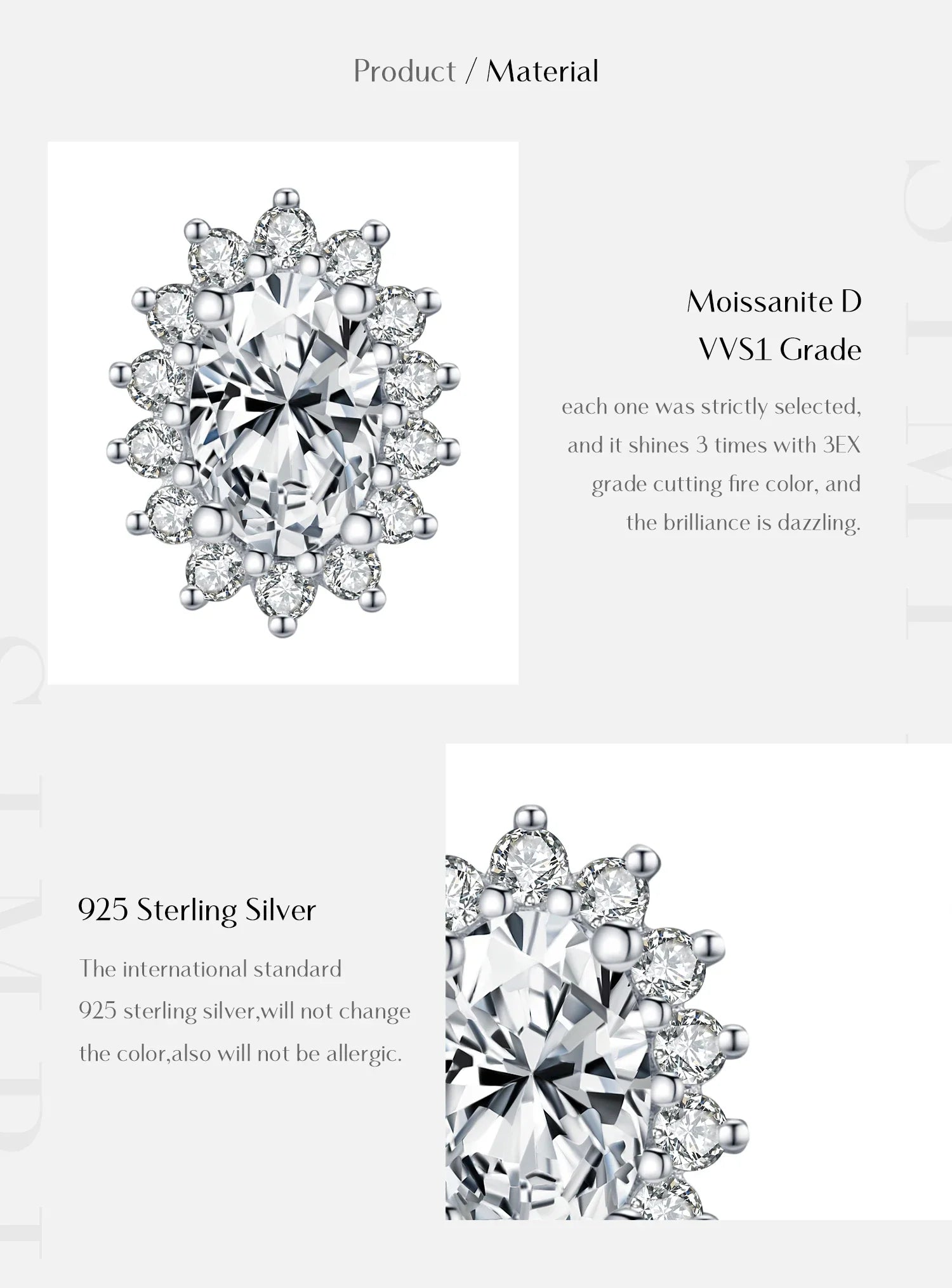 925 Sterling Silver Moissanite Halo Stud Earrings Bridal Wedding Engagement