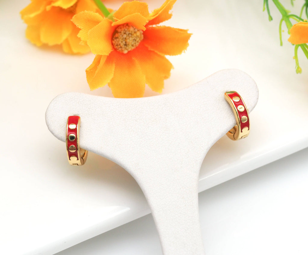 Gold Dots Colorful Enamel Huggie Earring, Y573