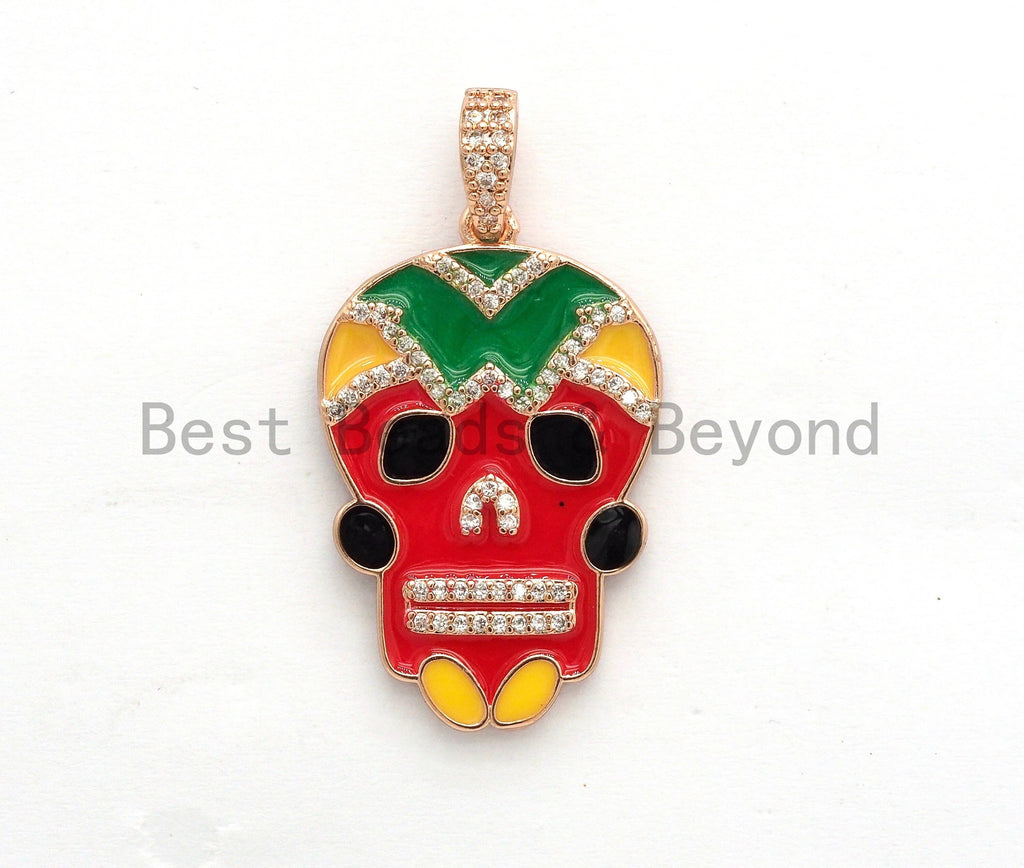 NEW Enamel Colorful Skull Pendant,CZ Micro Pave Oil Drop Skull pendant,Enamel pendant,Enamel Jewelry,21x33mm,sku#F607