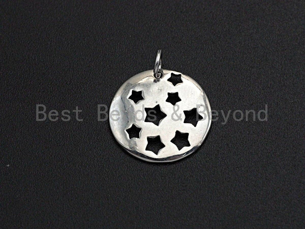 Hollow out Multi Star Coin Pendant/Charm,Flat Sheet Copper  CZ Pendant, Silver/Gold/Black Tone,16x16mm,Sku#Z457