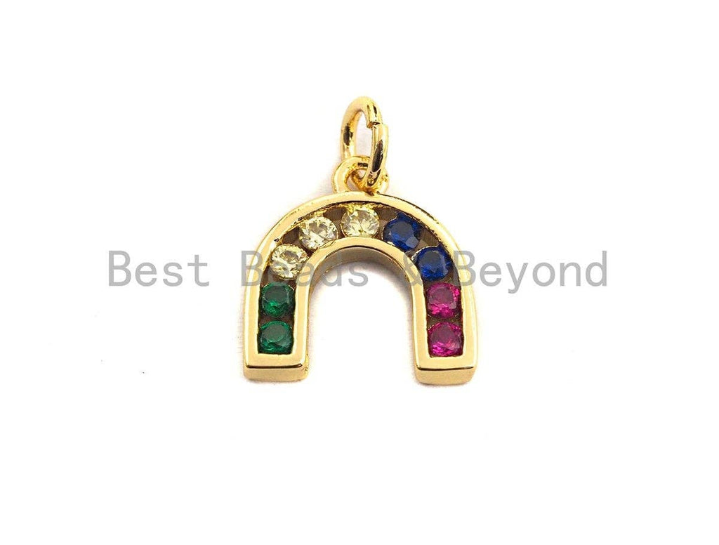 CZ Colorful Micro Pave Baguette Horseshoe Shape Charm, Reversed U Shape Pave Pendant, Gold plated, 12x12mm, Sku#F955