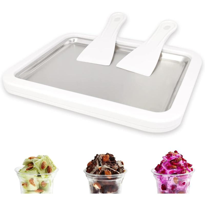 Instant Ice Cream Maker Rolled Ice Cream Maker Frozen Yoghurt Plate Instant Gelato Pan Roll for Homemade DIY Fun Parent Child Activities Families White