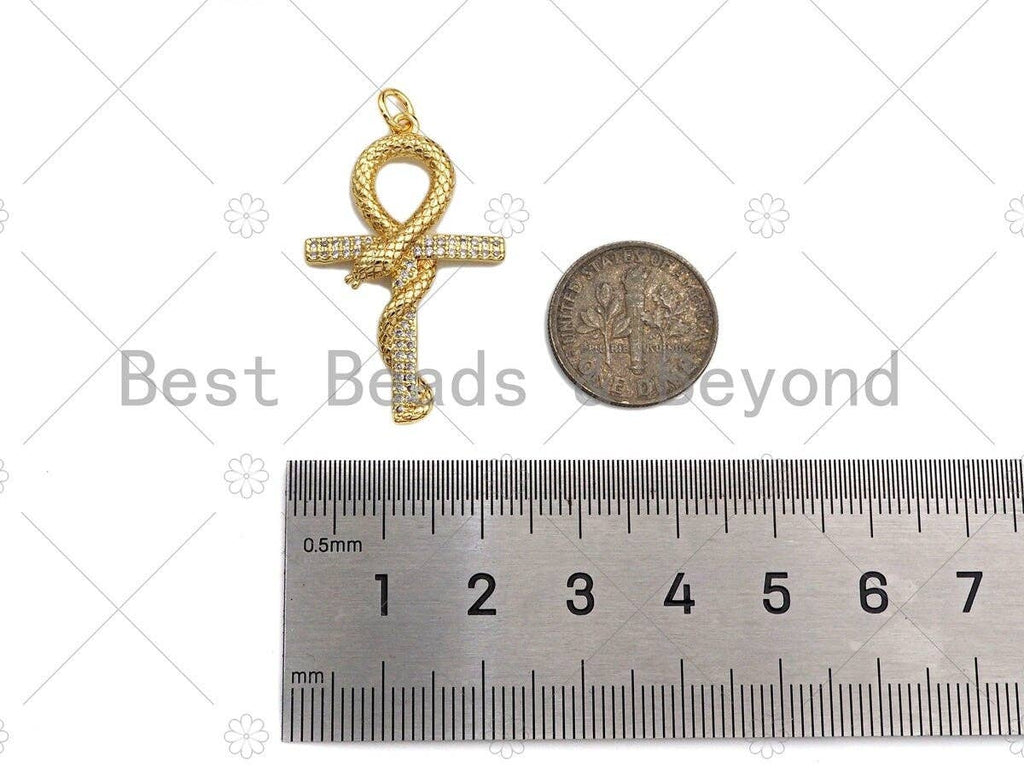 CZ Micro Pave Snake On Cross Shape Pendant/Charm,Cubic Zirconia Charm, Necklace Bracelet Charm Pendant,21x34mm, Sku#Y357