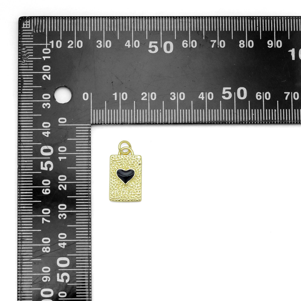 Black Enamel Heart Gold Rectangle Shape Charm Pendant, Sku#Y1031