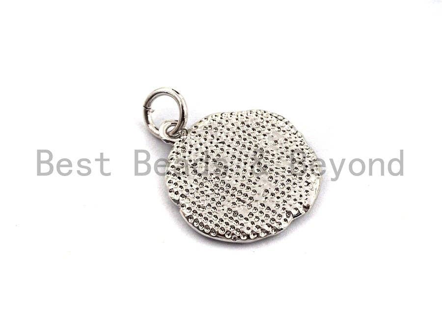 Colorful CZ Micro Pave Round Pendant, Cubic Zirconia Pendant, Silver/Gold/Rose Gold/Black Tone, 15x17mm, Sku#Z375