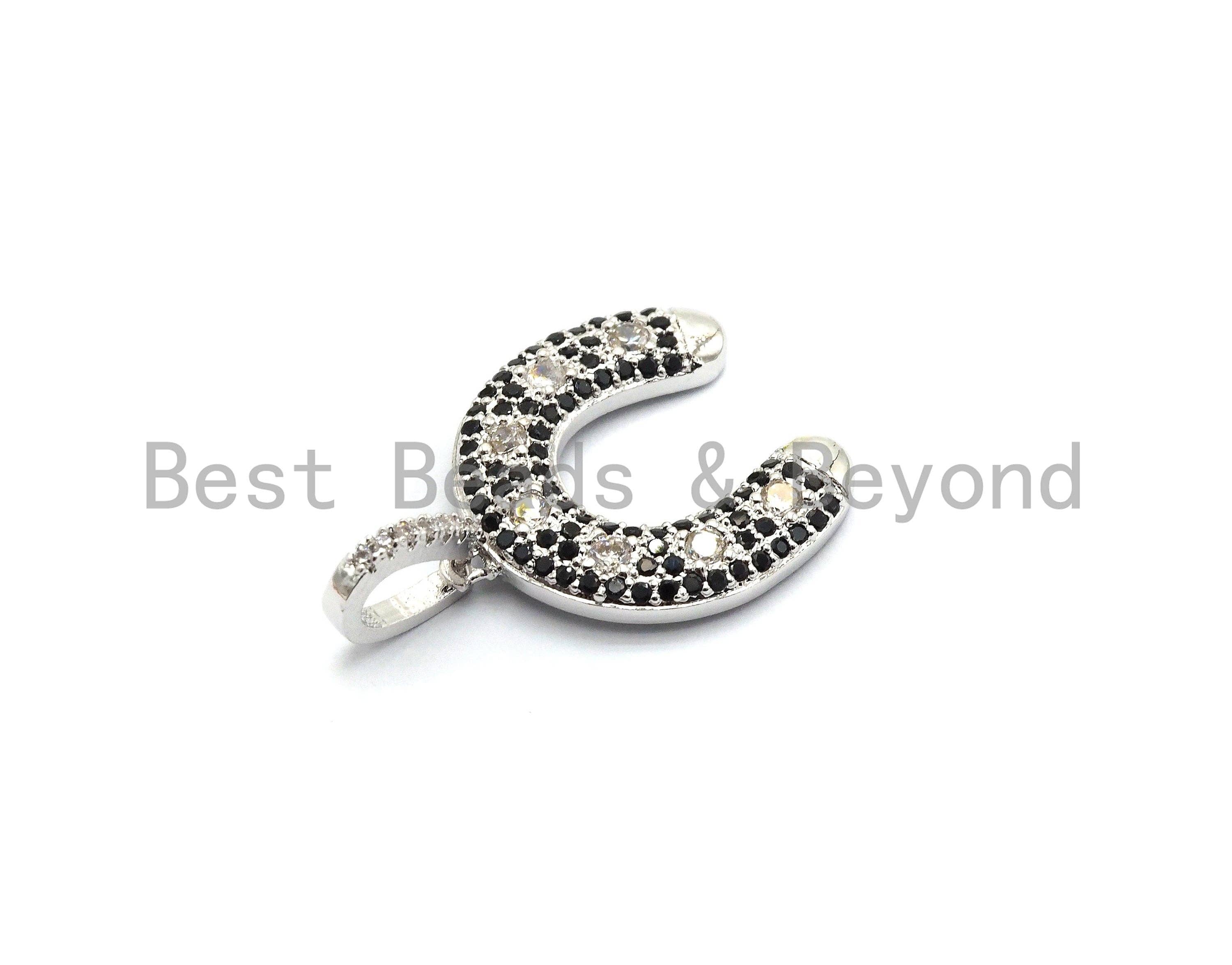 CZ Black/Clear Dual Color CZ Micro Pave Horse Shoe Pendant,