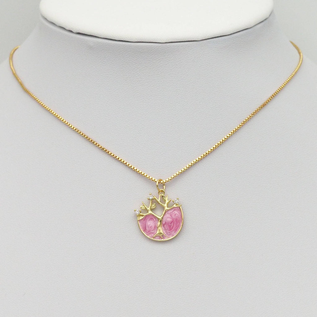 Gold Pink Enamel Tree Shape Charm, Sku#Y805