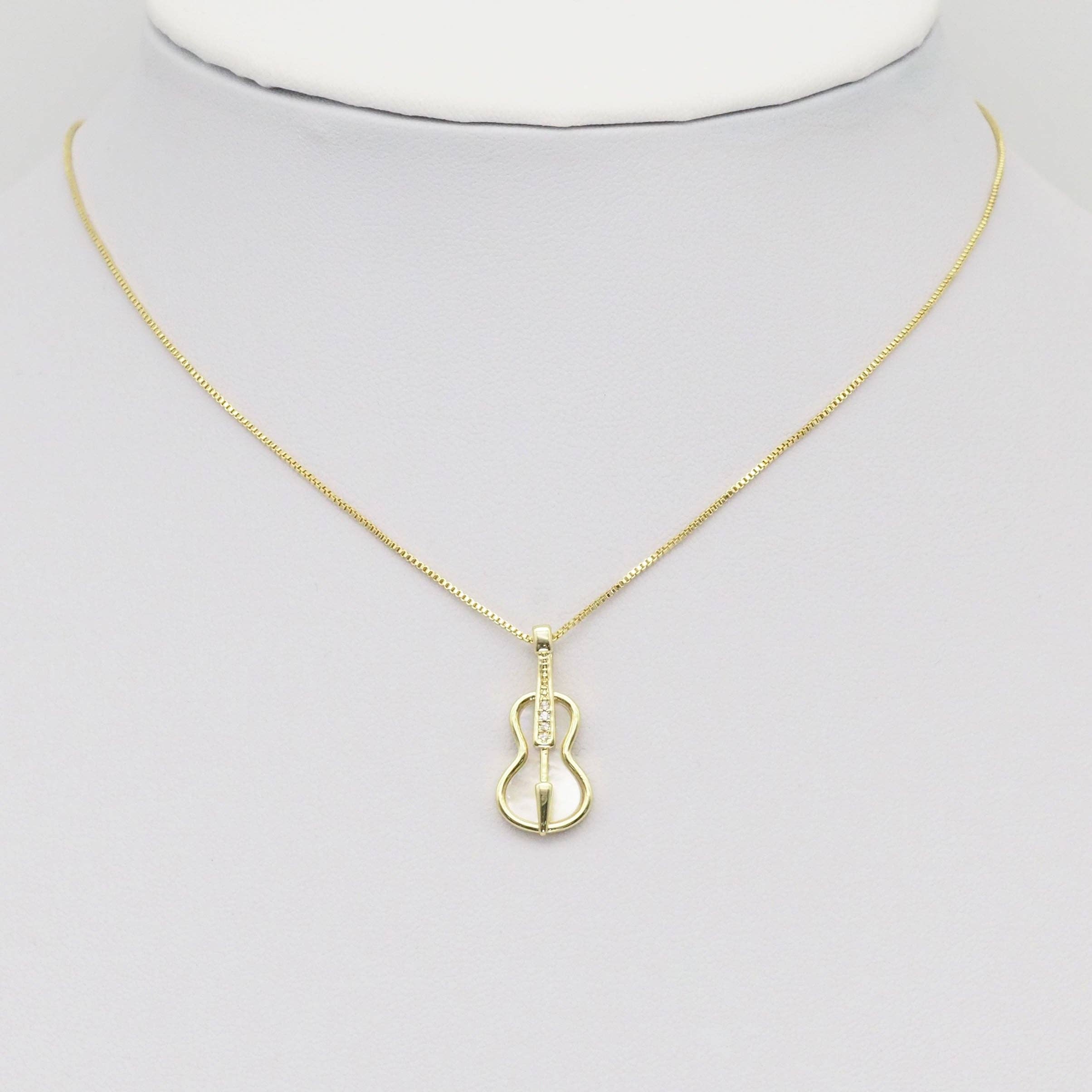 Gold Silver Mother of Pearl Guitar Violin Shape Charm, Sku#LX431