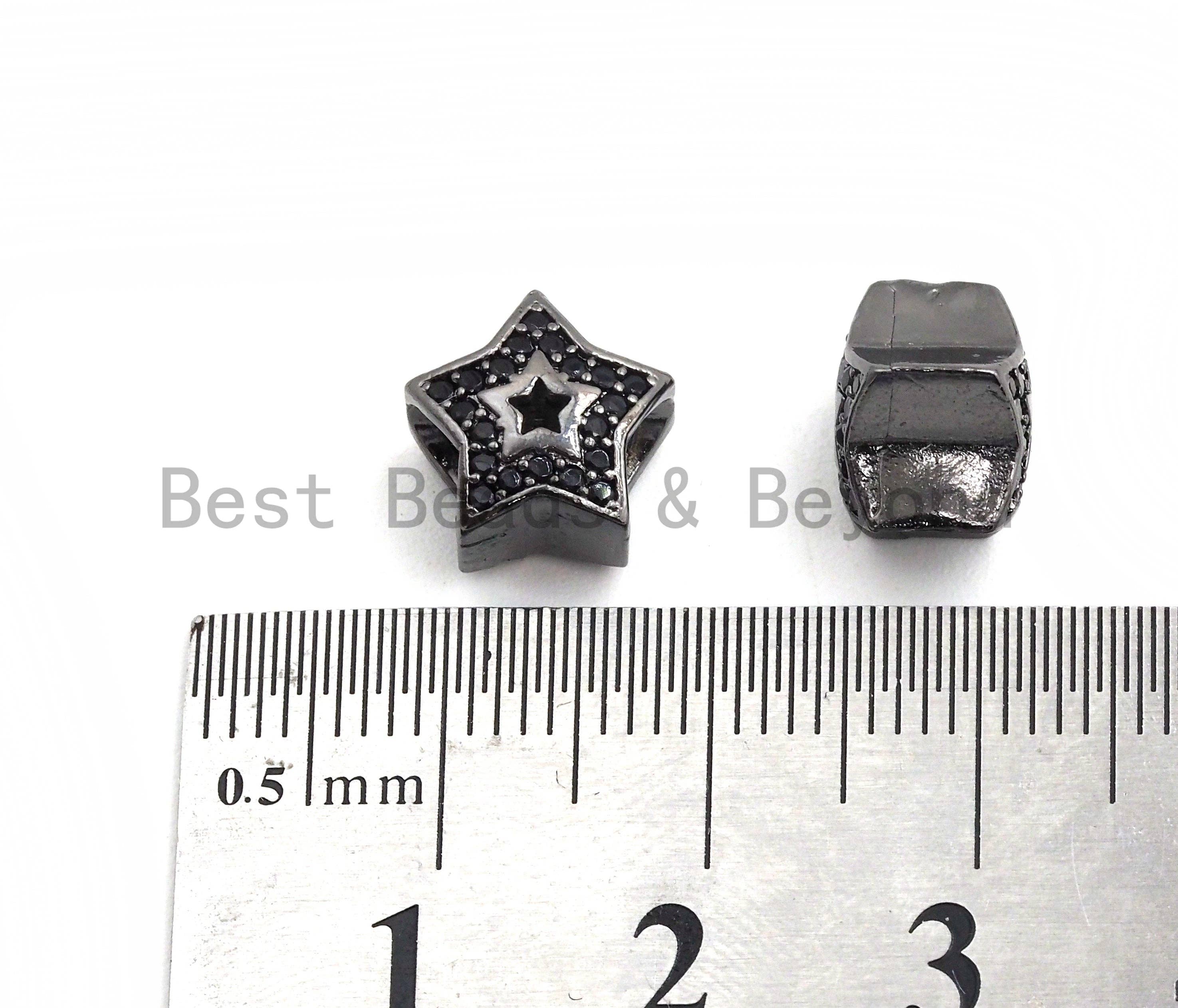 Black CZ Pave On Black Micro Pave Hollow Puffy Star Spacer Beads,sku#C96