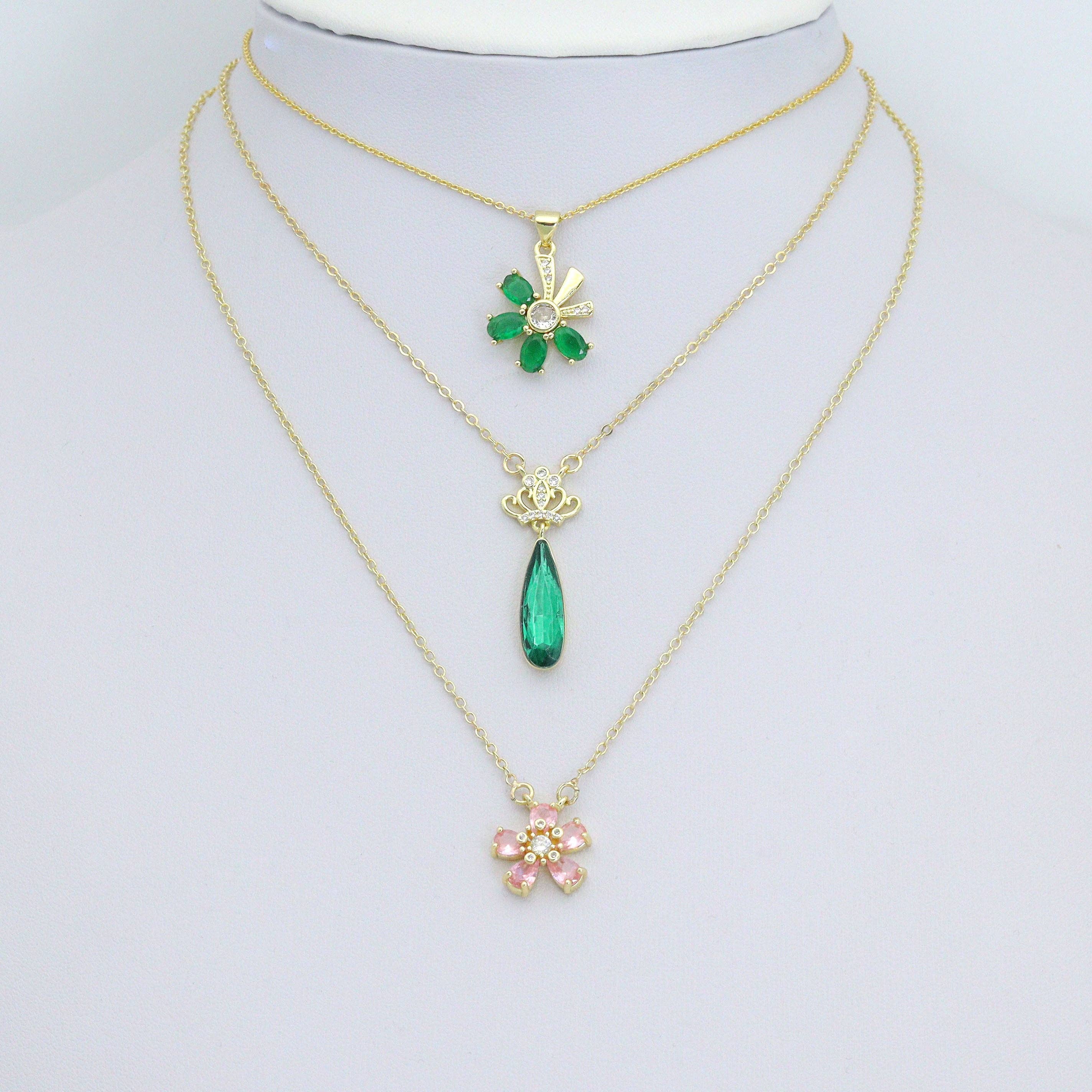 CZ Cherry Flower Crown clover Charm Pendant,Sku#LK1258