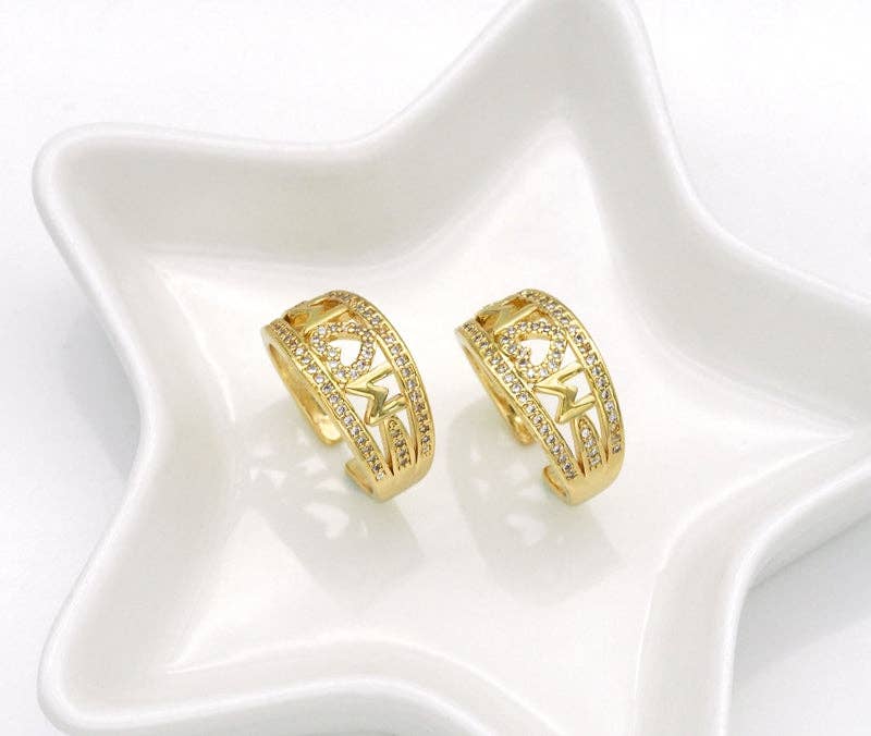 CZ Pave Gold Mom Heart Ring, Sku#LD342