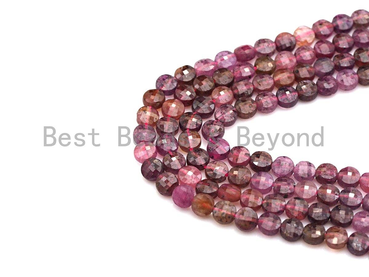 High Quality Natural Ruby Checkerboard Cut Coin Shape beads, 4mm Turtle Shell Cut Ruby Beads, 16" Full strand, sku#U795
