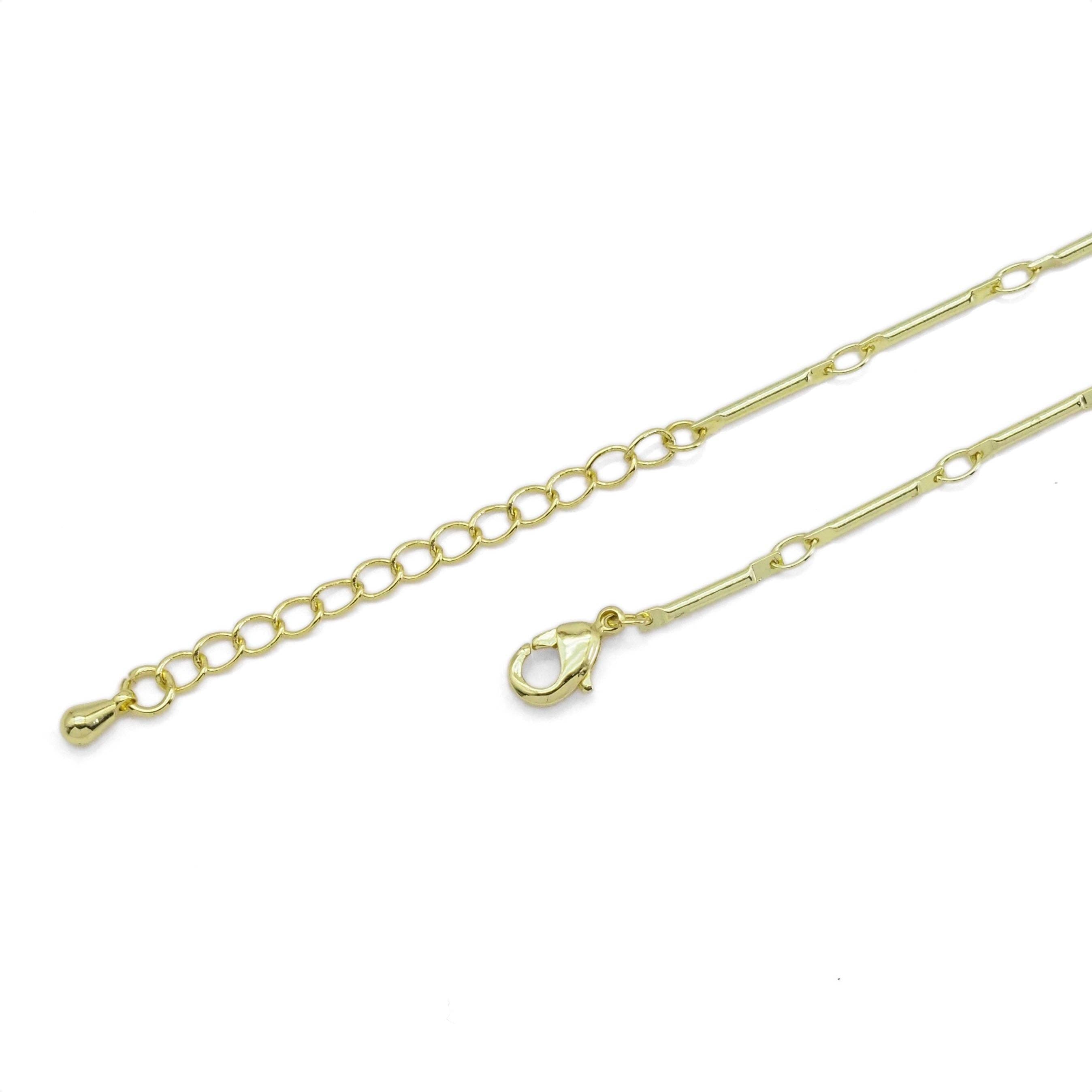 Dainty Bar Chain Teardrop Triangle Dangles Necklace, Sku#EF457