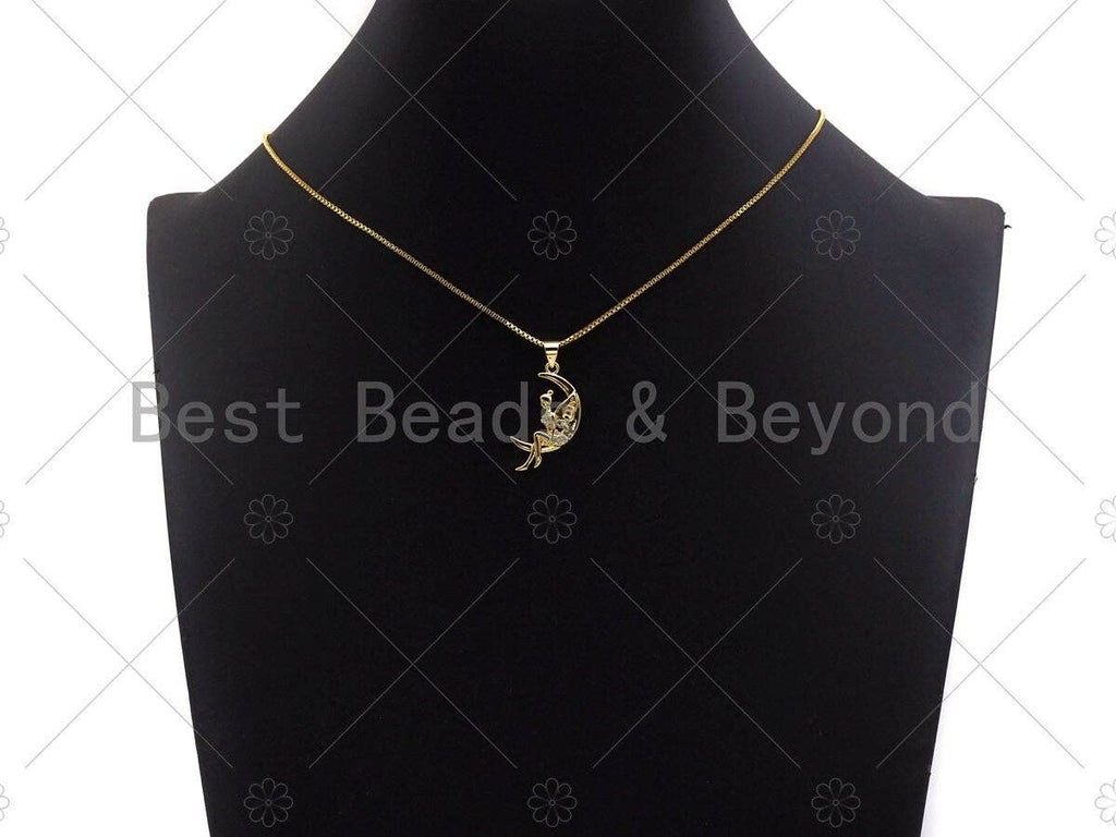 CZ Micro Pave Angel On Cresent Moon Shape Pendant, sku#F1235C