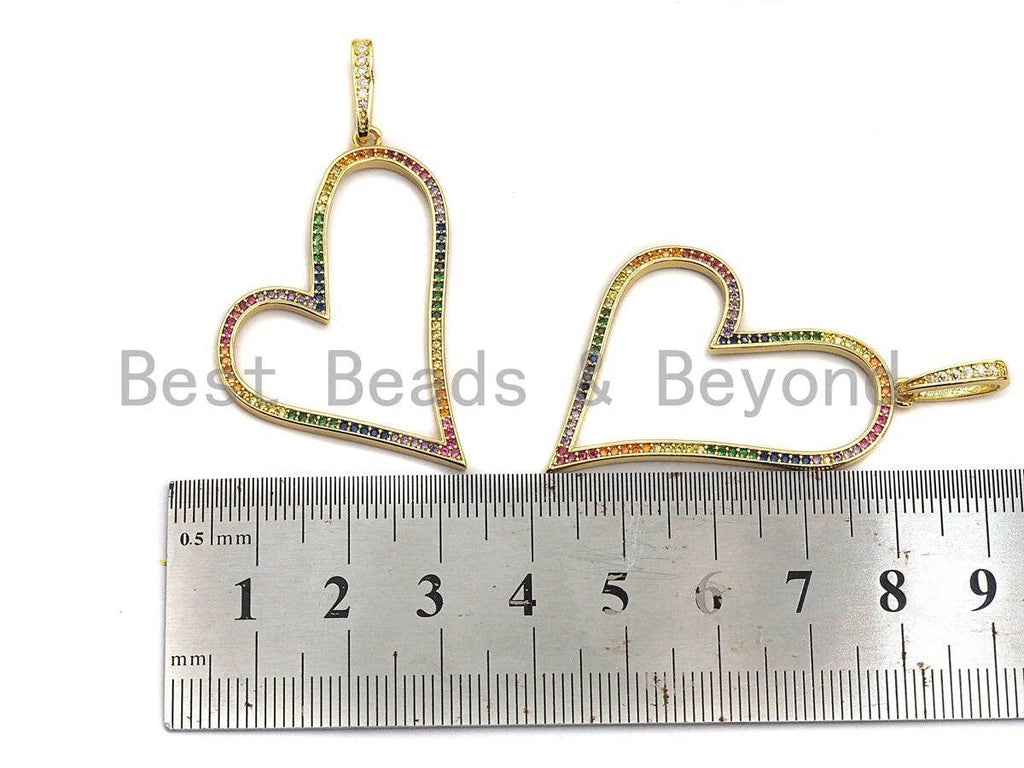 Colorful CZ Micro Pave Open Heart Shape Pendant, Cz Pave Bracelet Necklace Pendant in Gold Finish,35x38mm, sku#F905