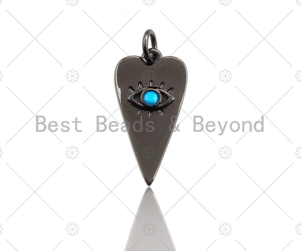 Turquoise CZ Micro Pave Evil Eye Pendant/Charm, Gunmetal/Gold Cubic Zirconia Carrot Shape Pendant Charm, 11x21mm,sku#Y258