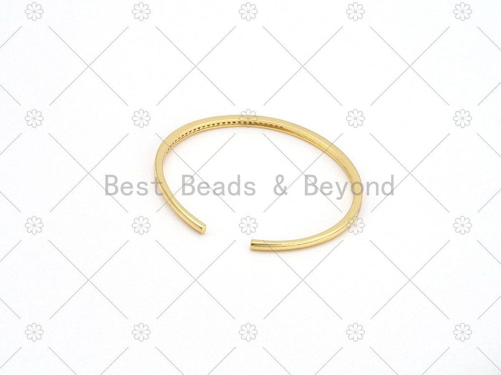 Colorful CZ Micro Pave with Enamel Adjustable Bangle Bracelat, 18K Gold Filled Enamel Open Bracelate, Stacking Bracelet, 3x62mm,Sku#LK490