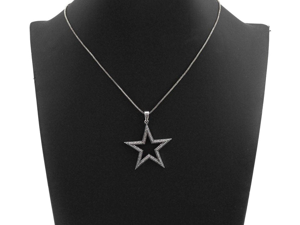 CZ Fully Micro Pave Five Star Pendant, Antique Silver Tone, Clear Cubic Zirconia Big Pave Star Charm Pendant, 39x40mm,sku#F983