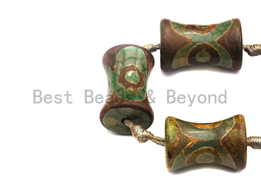1pc/12pc Etched Tibetan agate Spool Beads, Dzi Agate Beads,