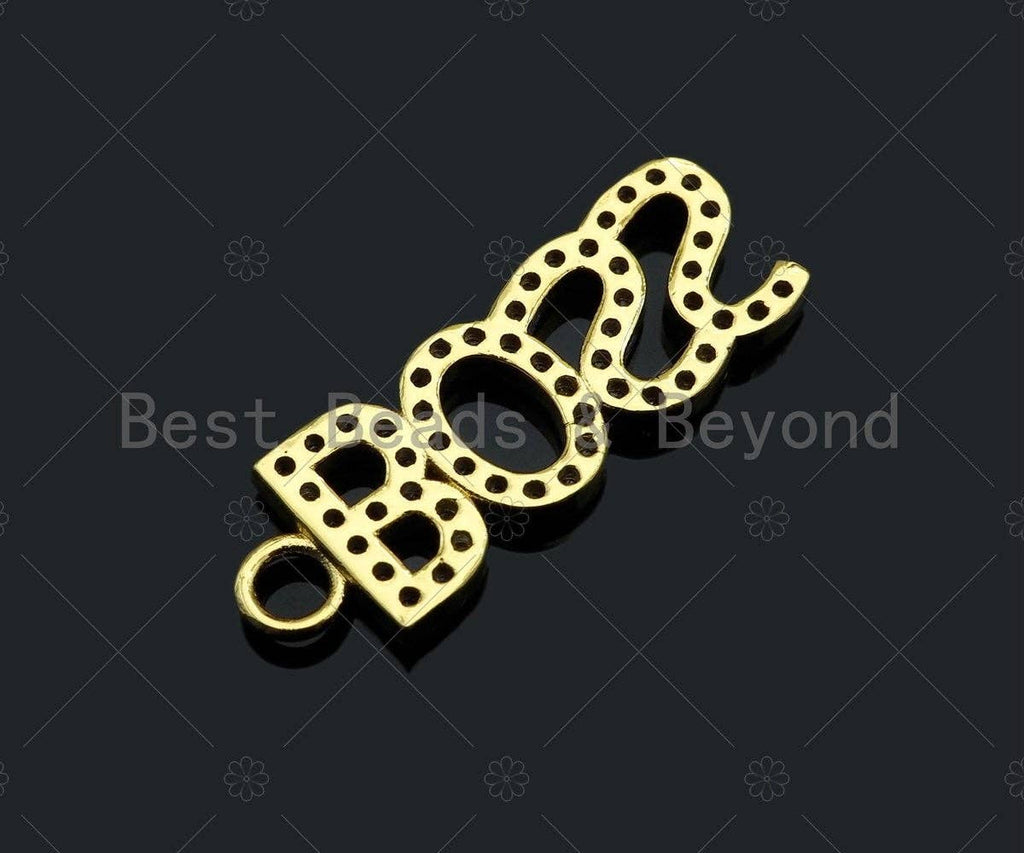 CZ Micro Pave BOSS Charm/Pendant, Cubic Zirconia Pave Boss Necklace Bracelet Pendant, Fashion Jewelry Findings, 10x29mm, sku#B126