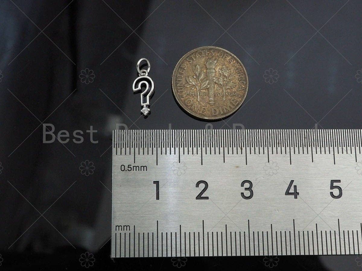 CZ Micro Pave Question Mark Pendant/Charm, Gold/Silver/Rose Gold Bracelet Necklace CZ Pave Pendant Charm, 11x6mm,Sku#Y371