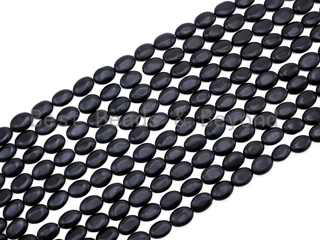 Quality Matte Black Oval Onyx Flat Oval Beads, 8x12mm/10x14mm/13x18mm/15x20mm Gemstones Beads,Oval Black Beads 15.5" Full Strand SKU#Q37
