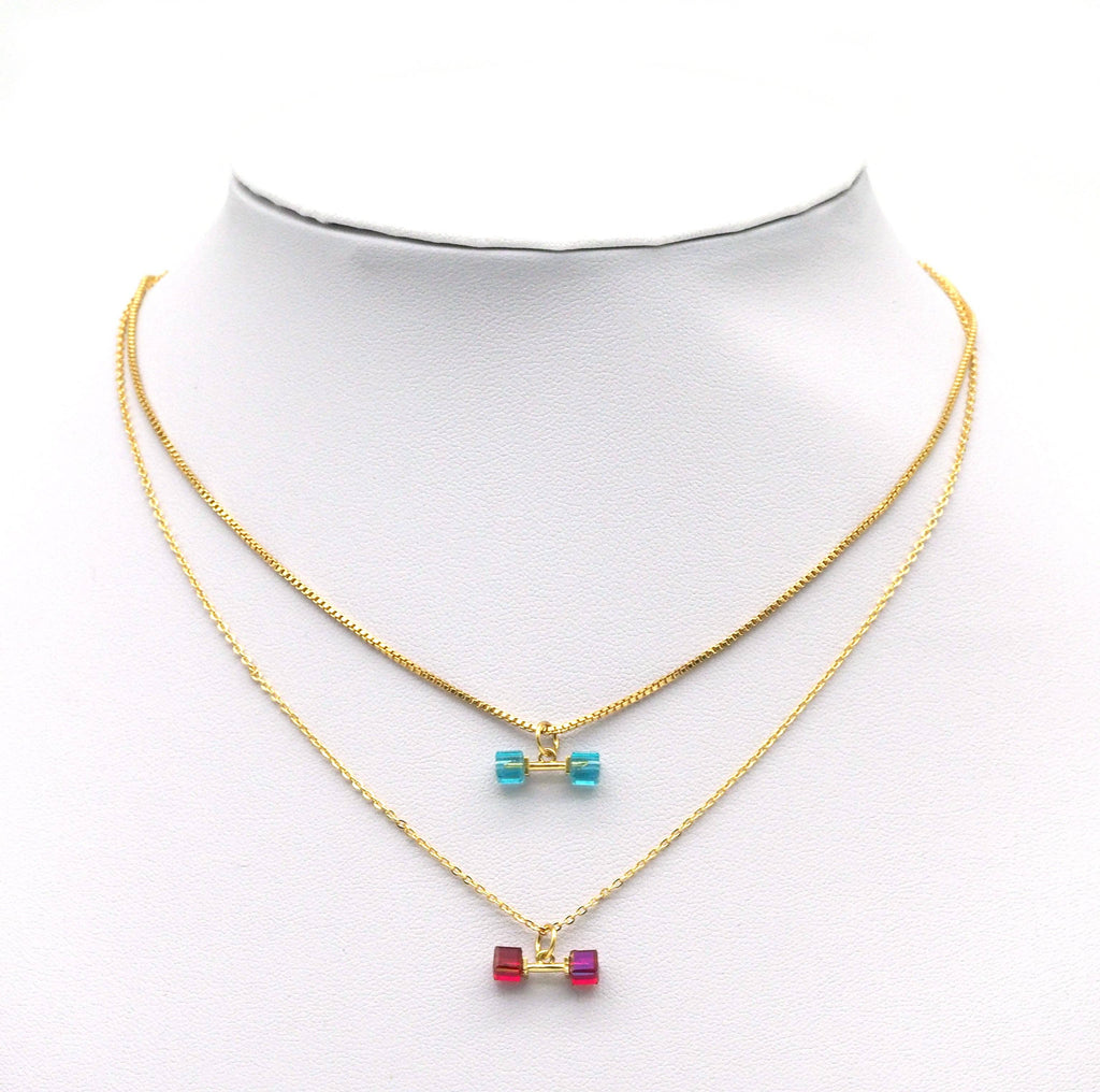 Dumbbell Gold Square CZ Charm, Sku#Y475