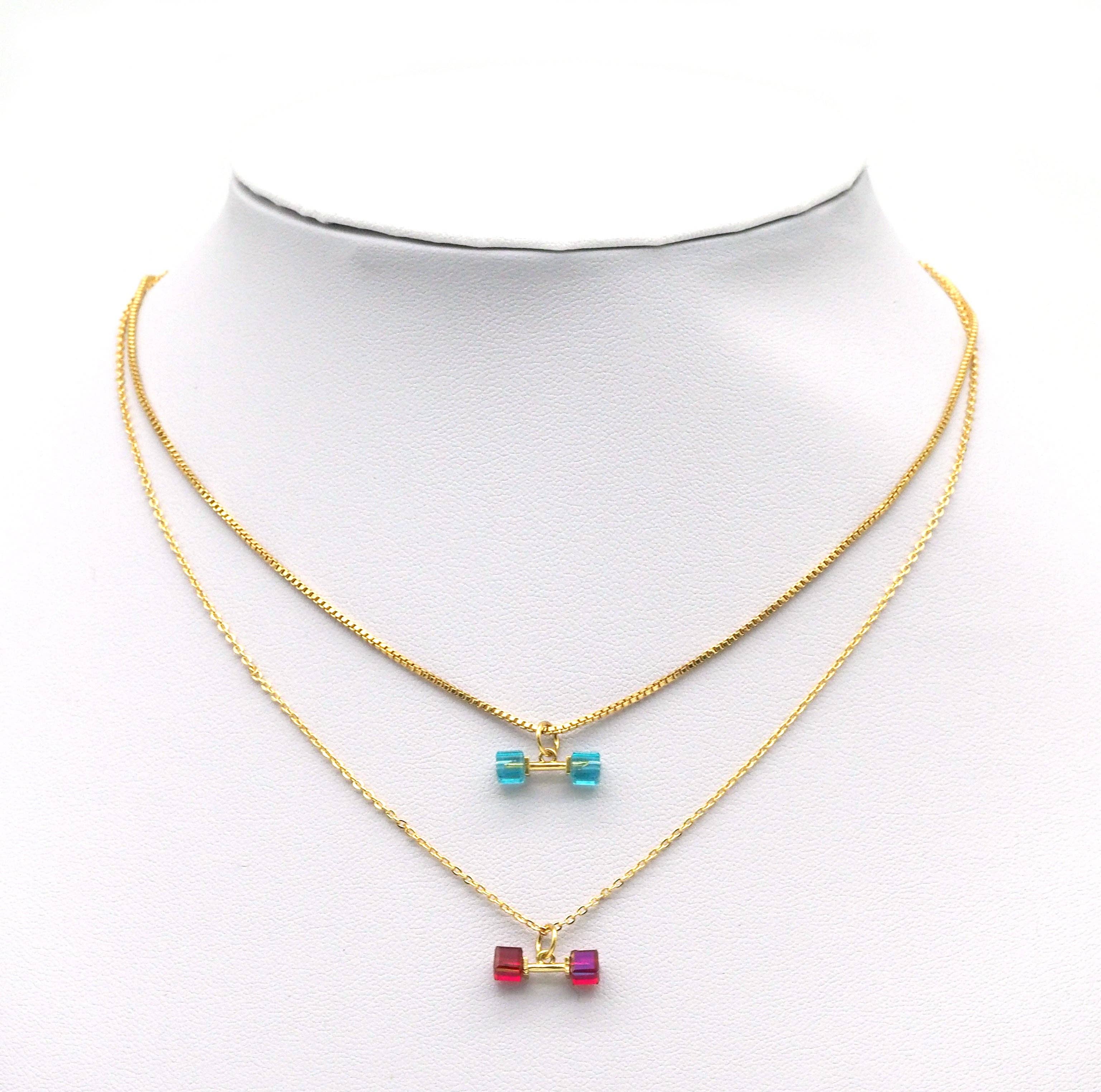 Dumbbell Gold Square CZ Charm, Sku#Y475