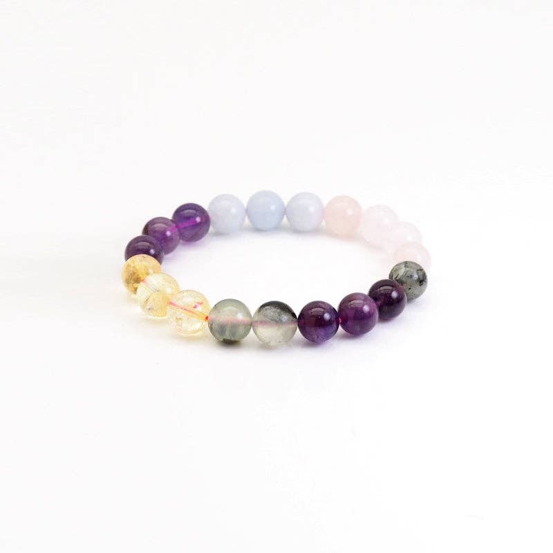Genuine Mixed Quartz Round Stretchy Bracelet, Sku#EF442