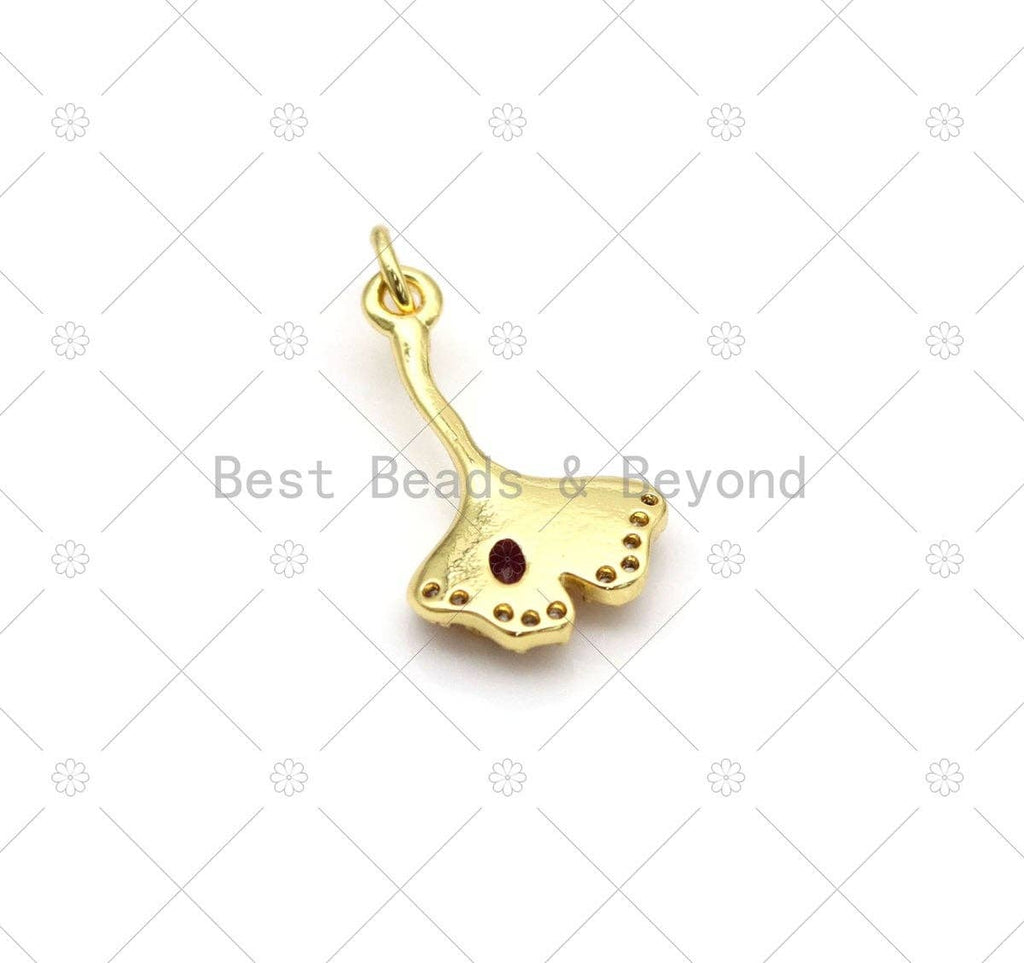 Fuchsia CZ Micro Pave Leaf Shape Pendant, 18K Gold Filled Ginkgo Leaf Charm, Necklace Bracelet Charm Pendant,Sku#LK511