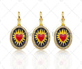 CZ Micro Pave Red Enamel Heart On Black Yellow Enamel Oval Shape Pendant, 18K Gold Filled CZ Enamel Oval Charm,16x33mm,Sku#Z1377