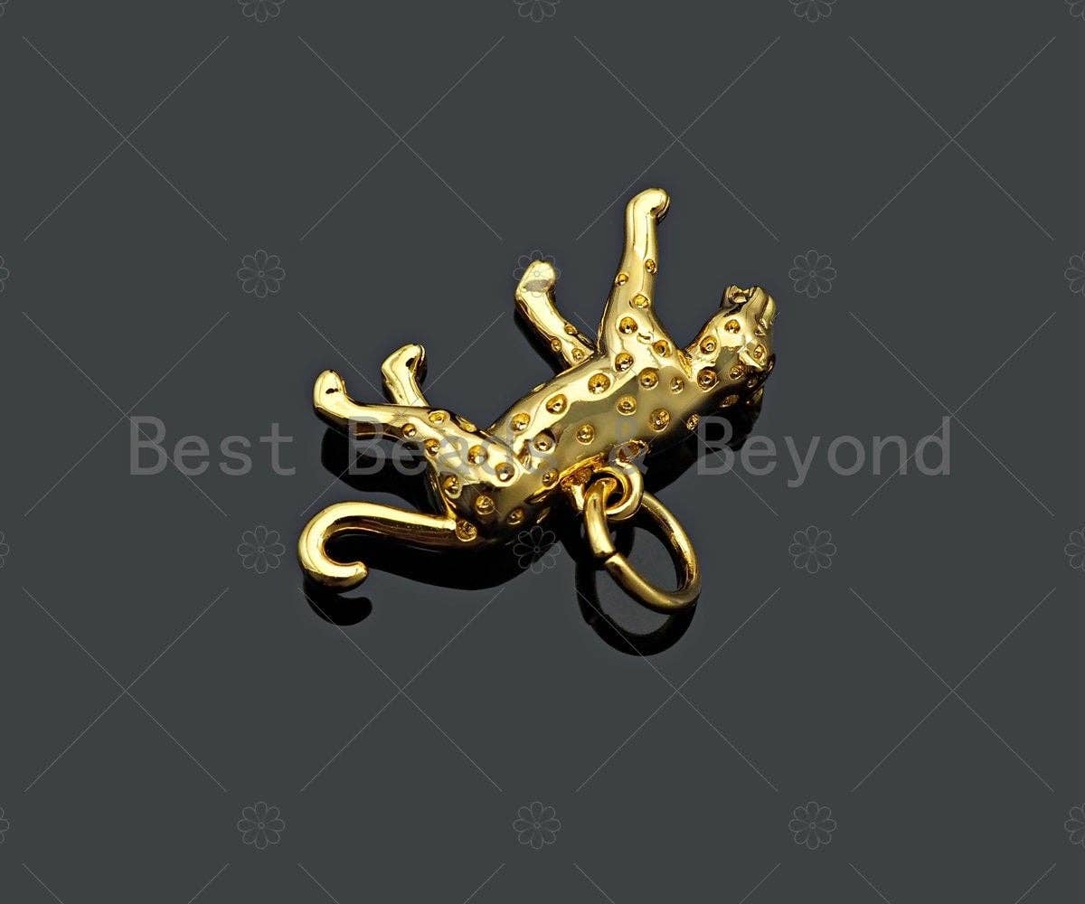 3D CZ Pave Leopard Pendant/Charm, Bracelet Necklace Jaguar Panther Pendant Charm, Silver/Gold/Rose Gold Tone,18x10mm,Sku#Y372