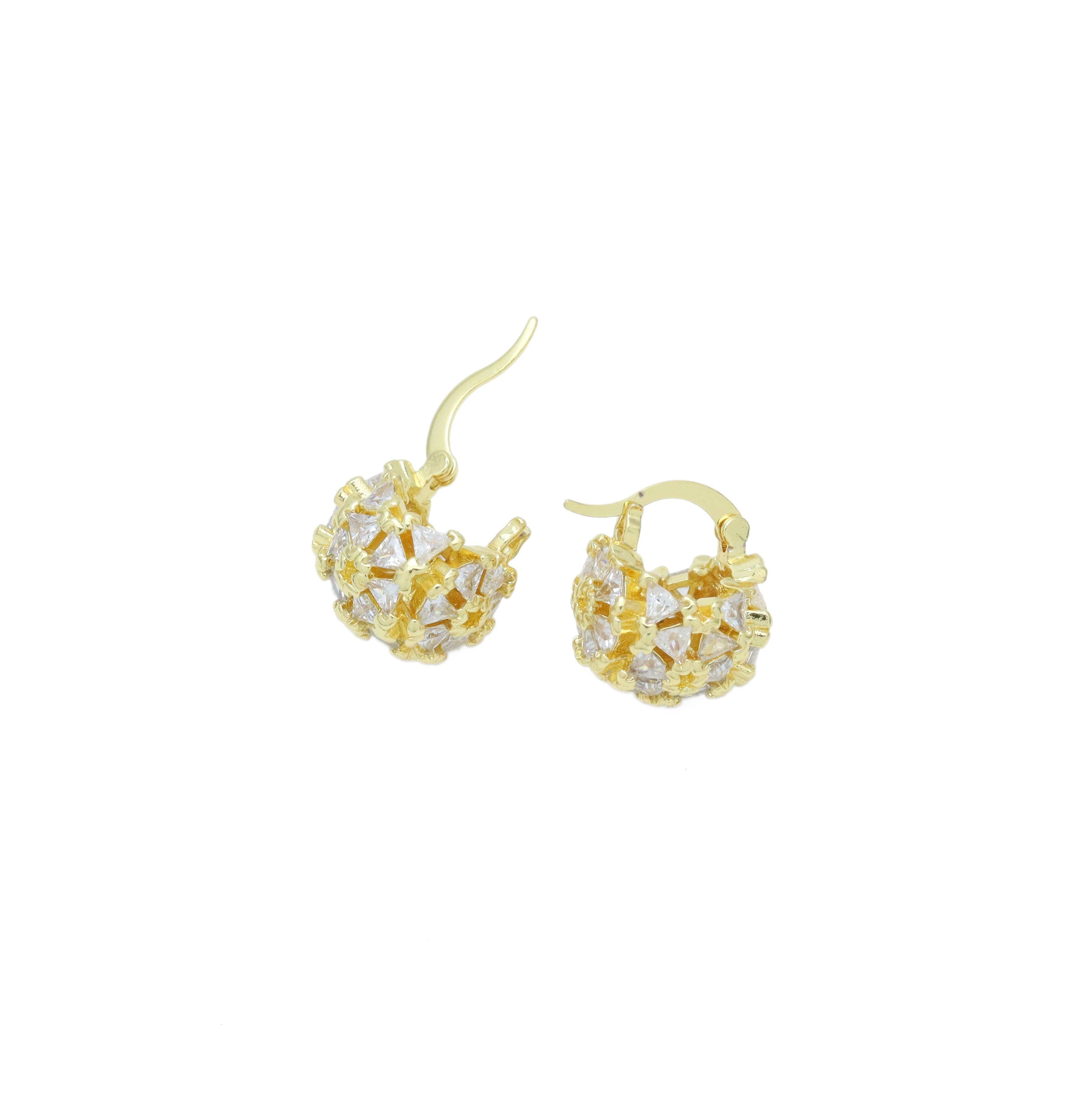 Triangle CZ Flower Patten Ball Latch Batch Earrings, Sku#LD612