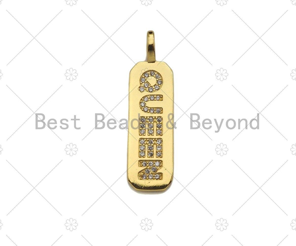 CZ Micro Pave QUEEN Bar Pendant, Cubic Zirconia Strip Pendant, Queen Charm, Micro pave Bar pendant, 10x35mm, sku#LK134