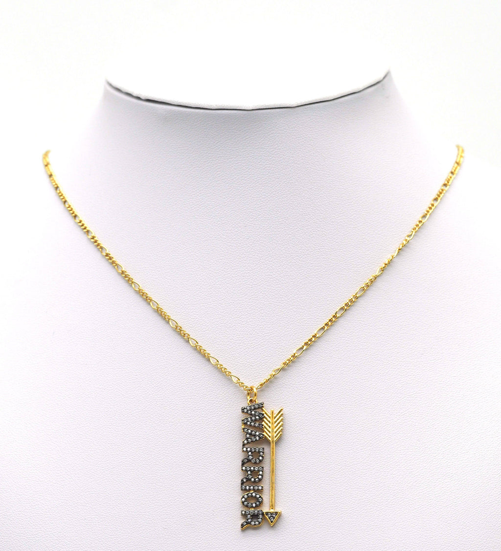 CZ Warrior Words with  Arrows Charm, Sku#F1483