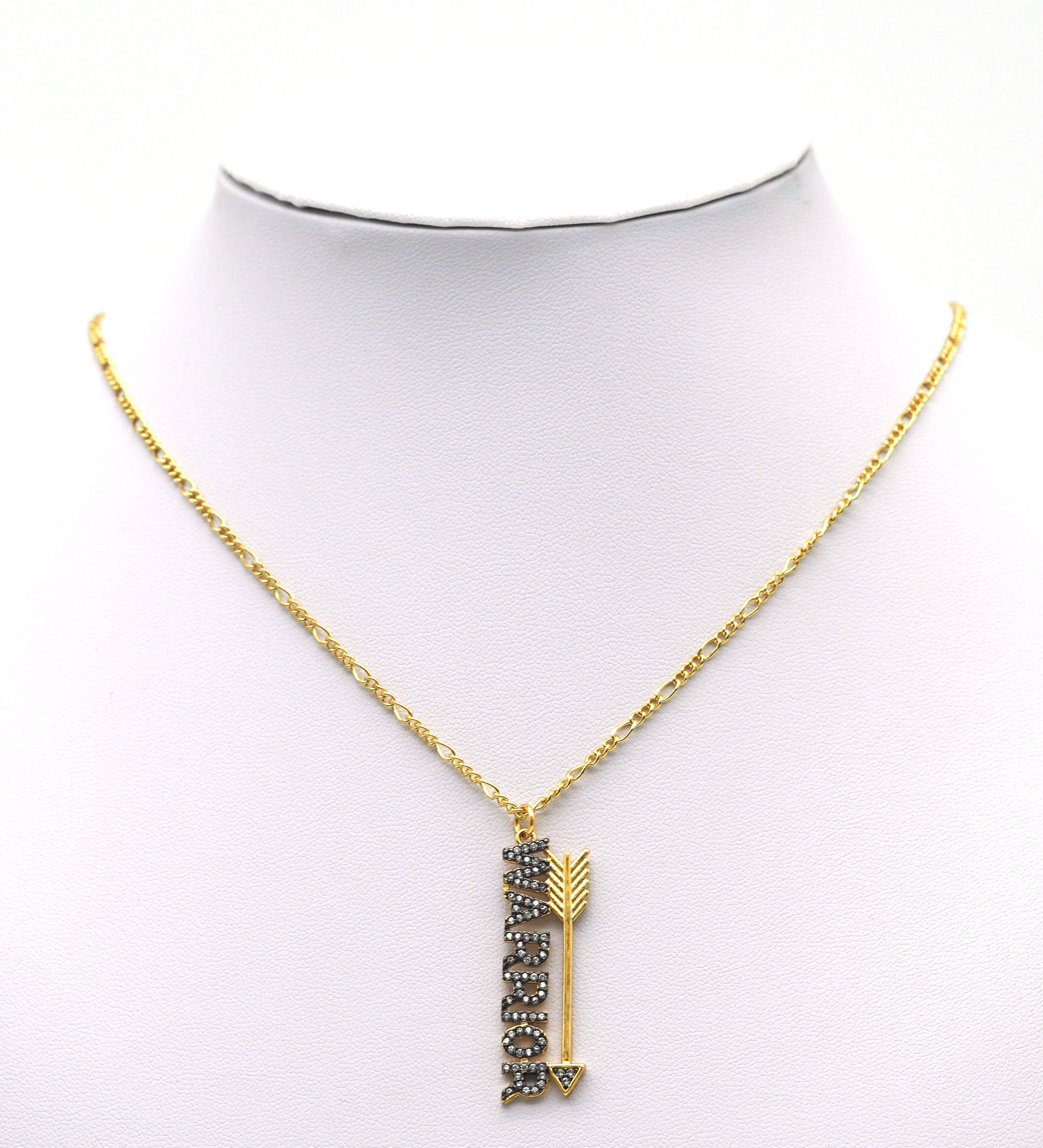 CZ Warrior Words with  Arrows Charm, Sku#F1483