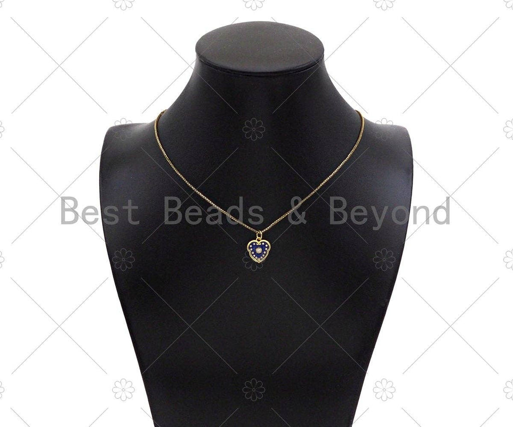 Gold Filled Cobalt Enamel Heart Shape Pendant,CZ Micro Pave 18K Gold Filled Enamel Charm, Enamel Jewelry, 13x14mm, Sku#Z1335